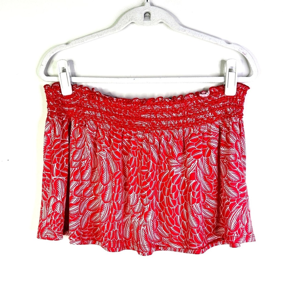 Robin Piccone Coverup Skirt Women L Red Mini Swim Beach Smocked Waist Twee‎ NWOT